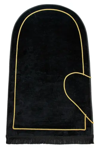 Sevgililer Gününe Özel Kalpli Çift Seccadesi - Süngerli Kadife Eşli Seccade Seti - Siyah Bordo - 4