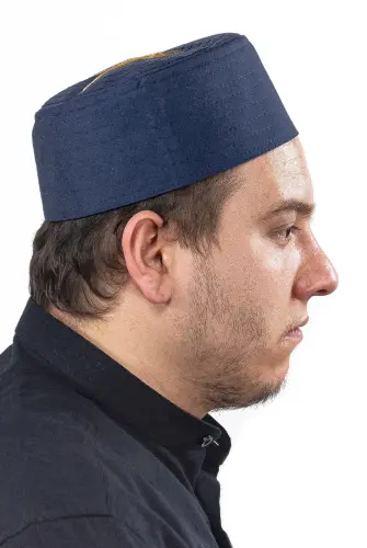 Sheriff Patterned Patterned Fabric Cap Navy Blue - İhvan (1)