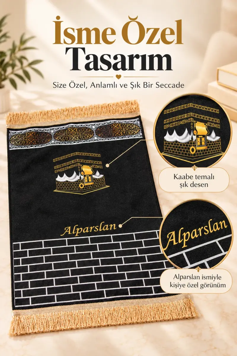 Silindir Kutulu İsme Özel Nakış İşlemeli Çocuk Seccade Seti - 3