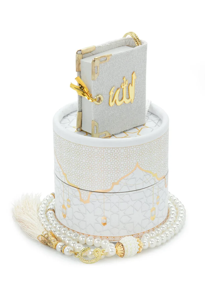 Silindir Kutulu Mini Kuranlı Tesbihli Mevlüt Hediye Seti Beyaz - 1