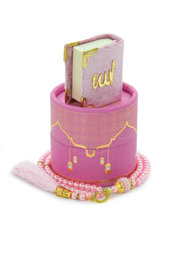 Silindir Kutulu Mini Kuranlı Tesbihli Mevlüt Hediye Seti Pembe 