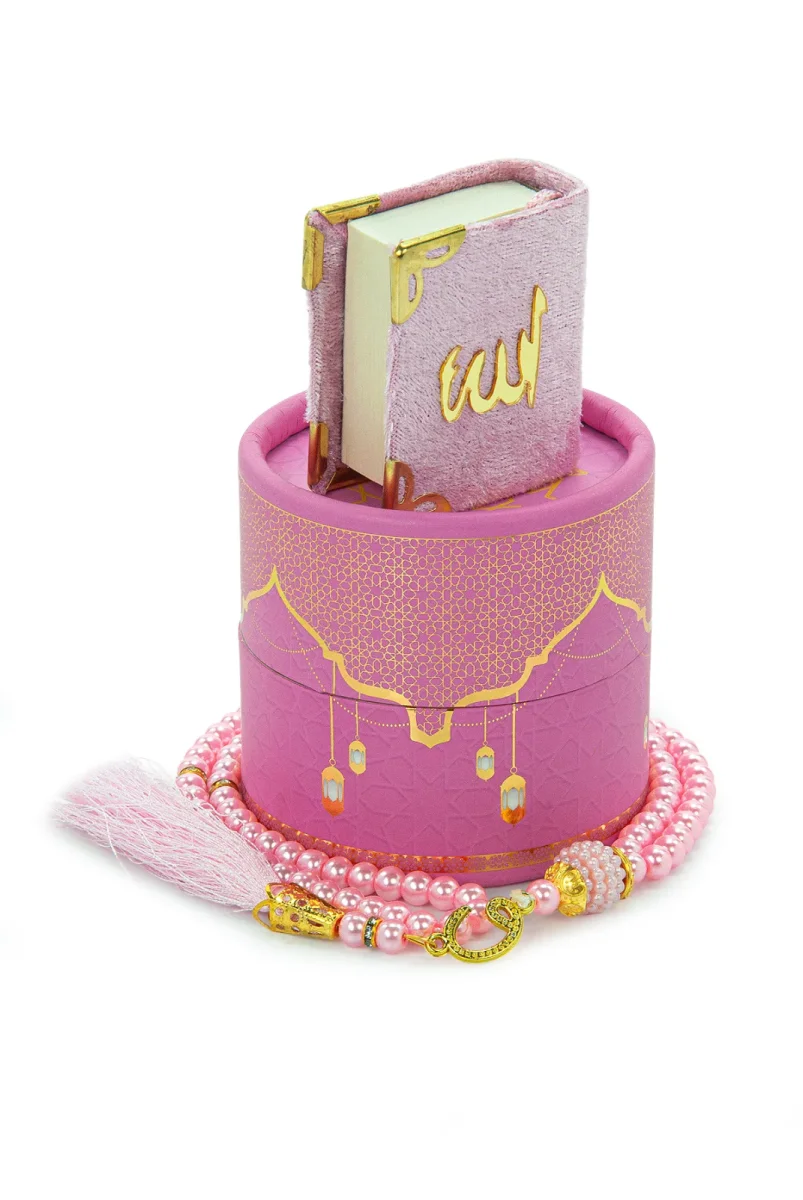 Silindir Kutulu Mini Kuranlı Tesbihli Mevlüt Hediye Seti Pembe - 1