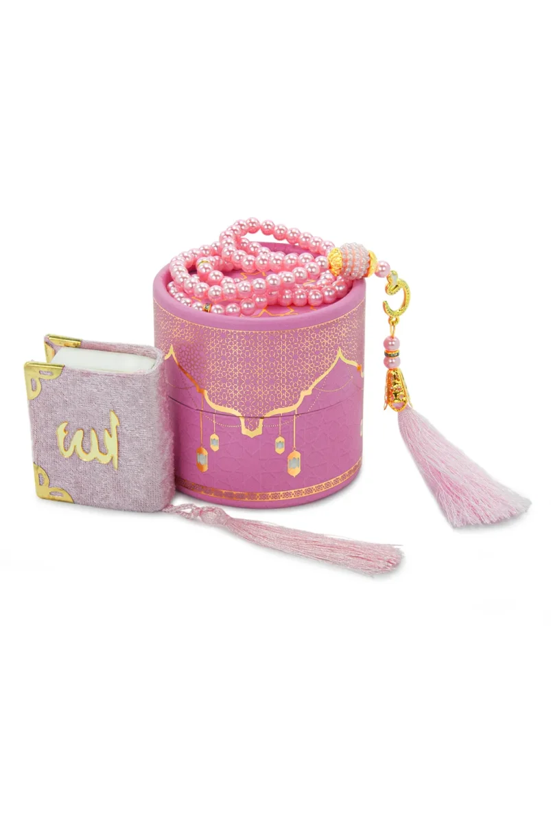 Silindir Kutulu Mini Kuranlı Tesbihli Mevlüt Hediye Seti Pembe - 3