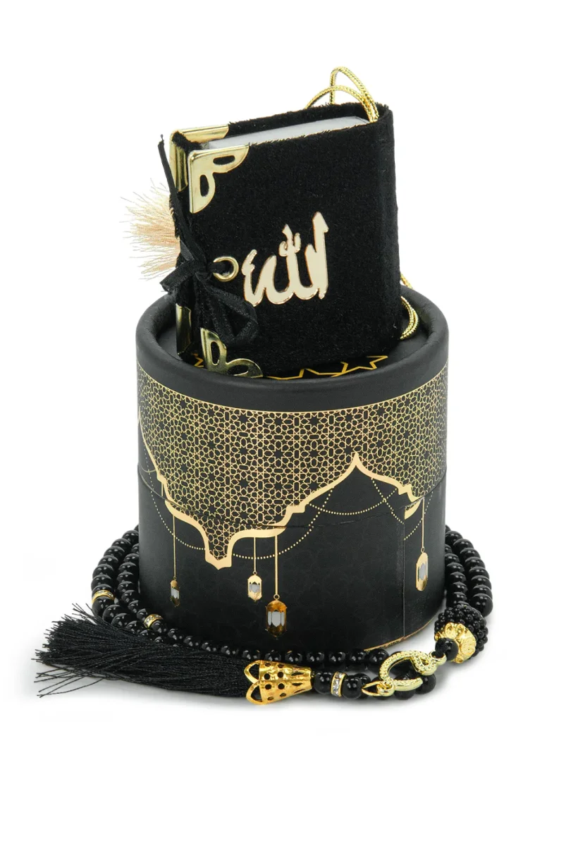 Silindir Kutulu Mini Kuranlı Tesbihli Mevlüt Hediye Seti Siyah - 1