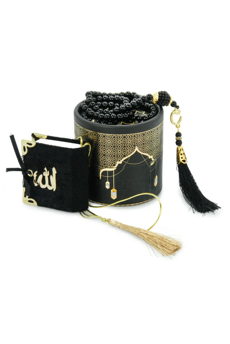 Silindir Kutulu Mini Kuranlı Tesbihli Mevlüt Hediye Seti Siyah - 3