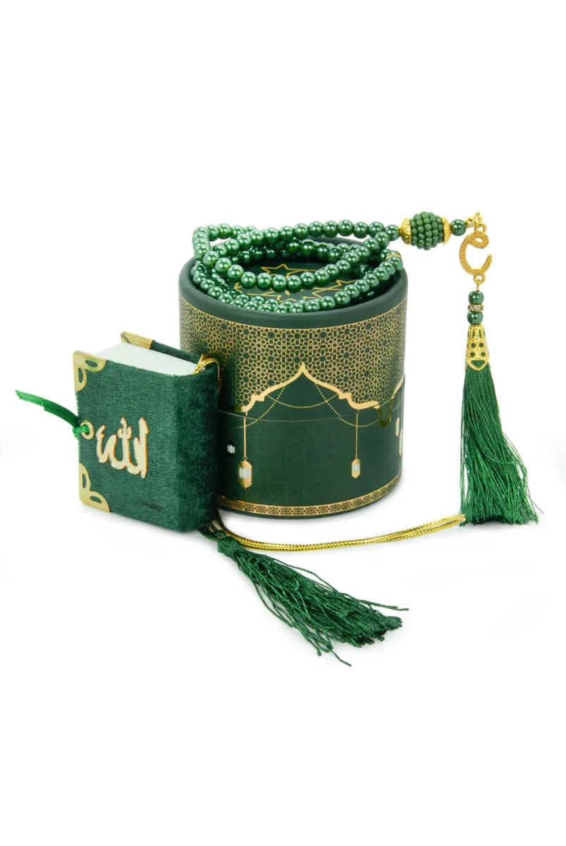 Silindir Kutulu Mini Kuranlı Tesbihli Mevlüt Hediye Seti Yeşil - 4