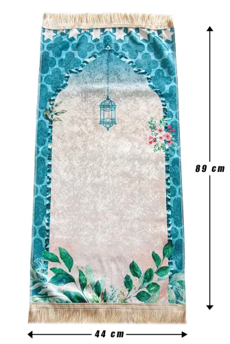 Silindir Kutulu Tesbihli Dijital Baskılı Çocuk Seccadesi Seti Mavi - 7