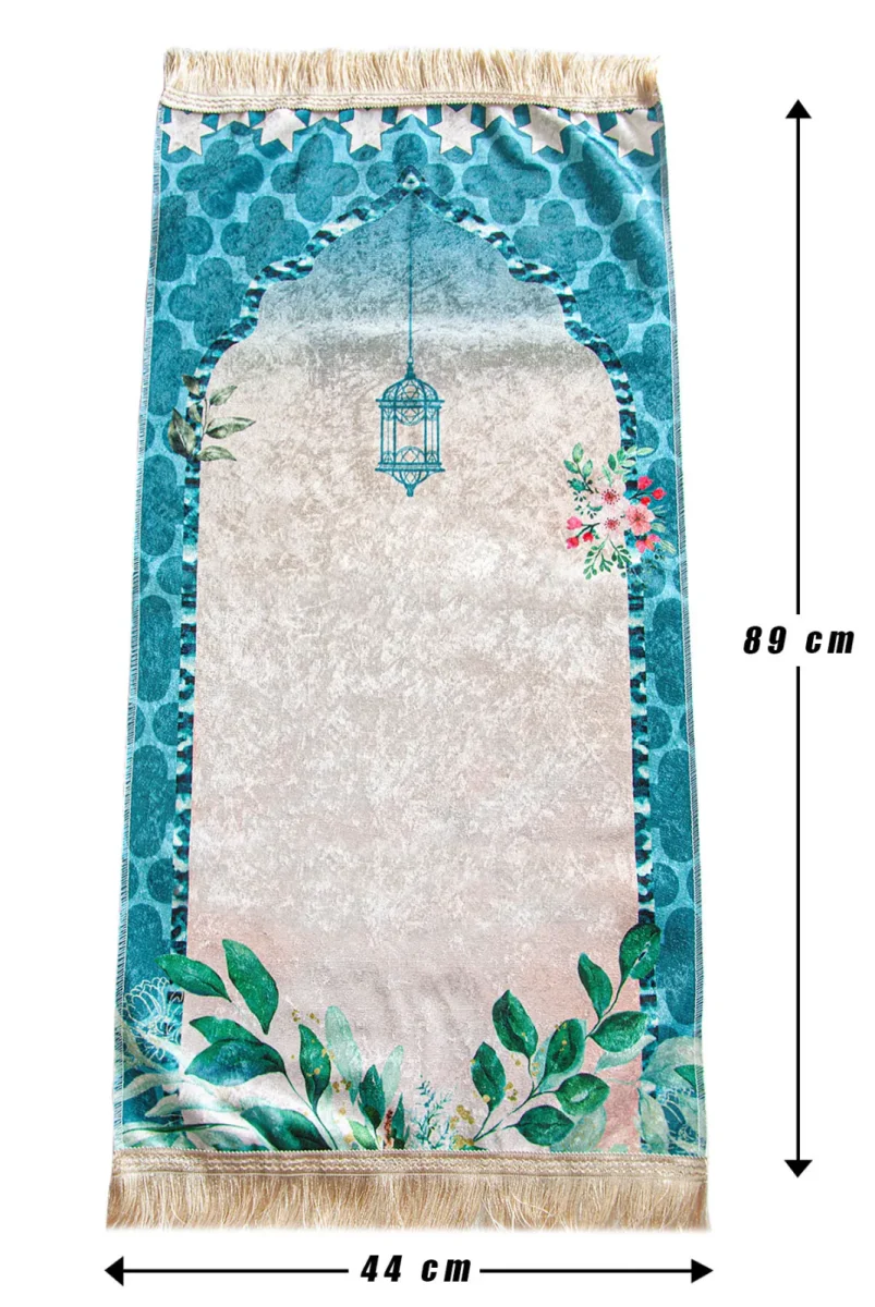 Silindir Kutulu Tesbihli Dijital Baskılı Çocuk Seccadesi Seti Mavi - 7