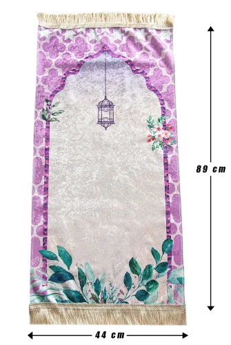 Silindir Kutulu Tesbihli Dijital Baskılı Kız Çocuk Seccadesi Seti Pembe - 7