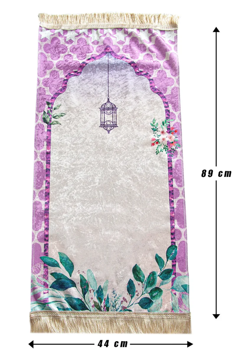 Silindir Kutulu Tesbihli Dijital Baskılı Kız Çocuk Seccadesi Seti Pembe - 7