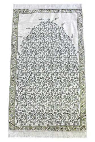 Silk Textured Carrying Bagged Tulip-Embroidered Prayer Rug - Light Green - İhvan (1)
