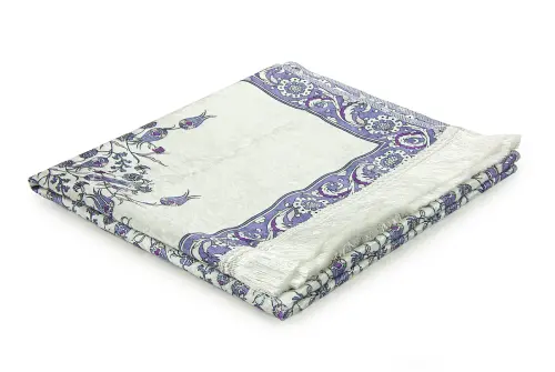 Silk Textured Carrying Bagged Tulip-Embroidered Prayer Rug - Purple - 4