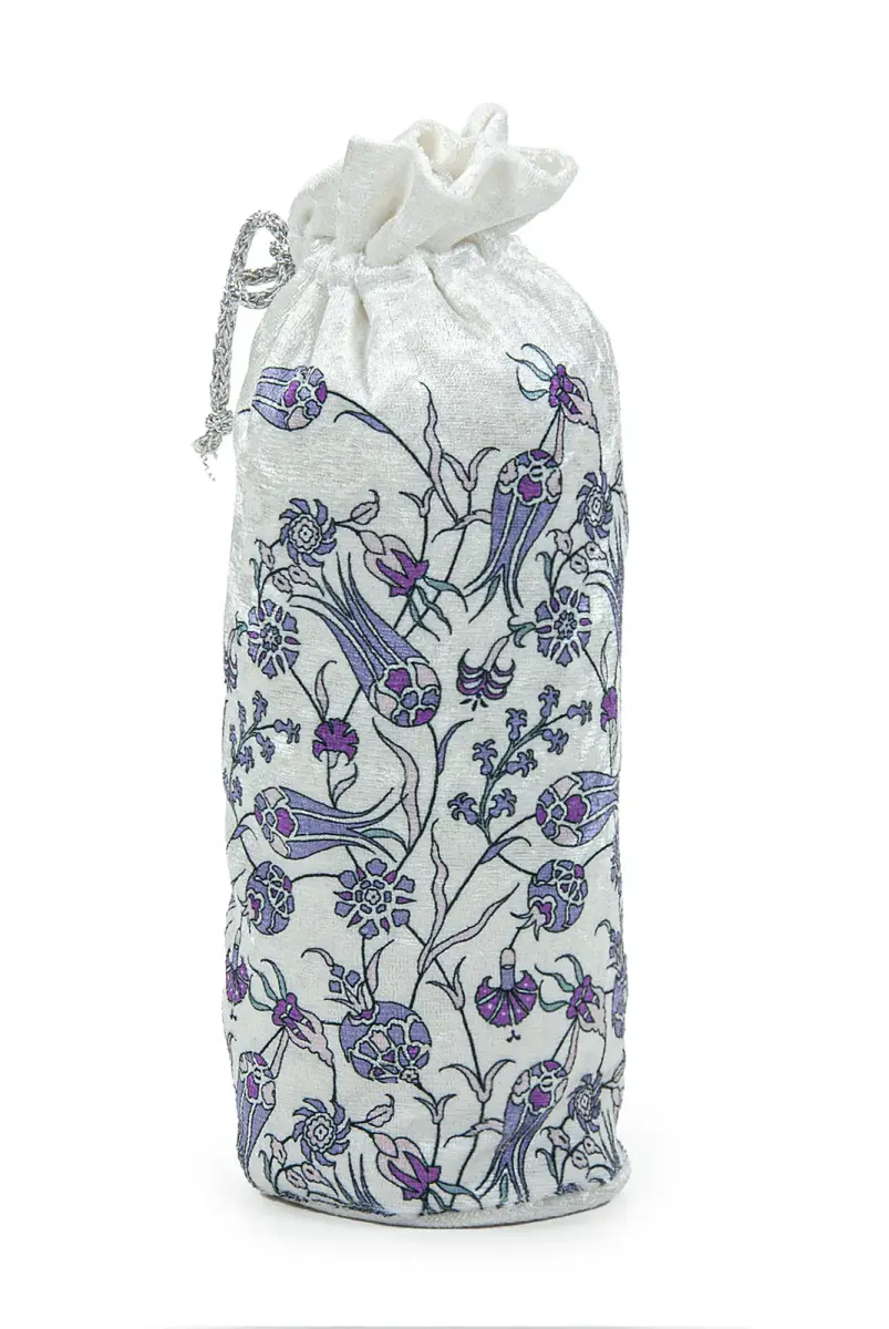 Silk Textured Carrying Bagged Tulip-Embroidered Prayer Rug - Purple - 6