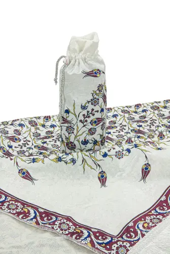 Silk Textured Carrying Bagged Tulip-Embroidered Prayer Rug - Red - İhvan (1)