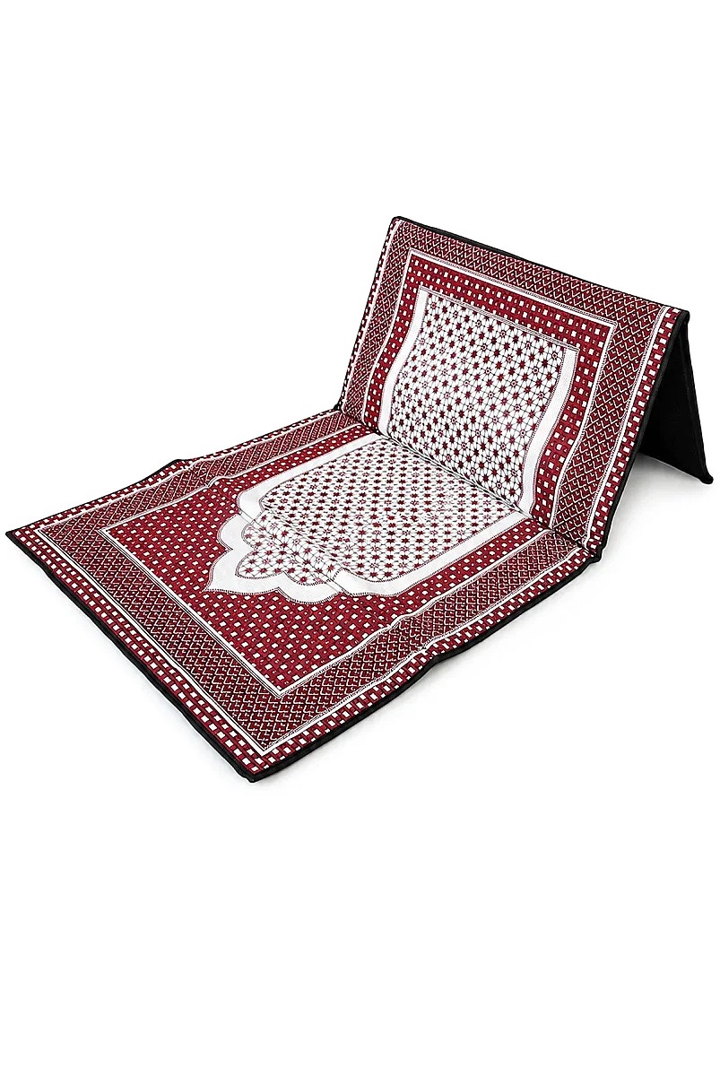 Sırt Dayamalı Katlanır Süngerli Seccade - Destekli Namaz Minderi - Kırmızı - 9