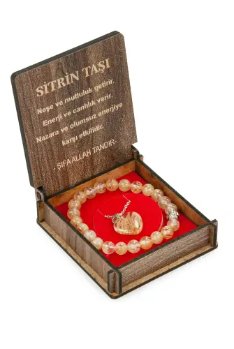 Sitrin Taşı Bileklik ve Kolye Seti - Ahşap Kutulu Hediyelik - 3