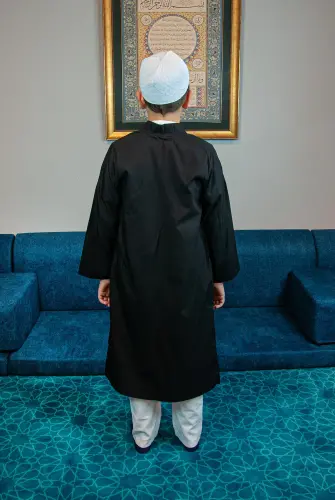 Siyah Buhara Yaka Namaz Elbisesi Erkek Çocuk Cübbe - 5