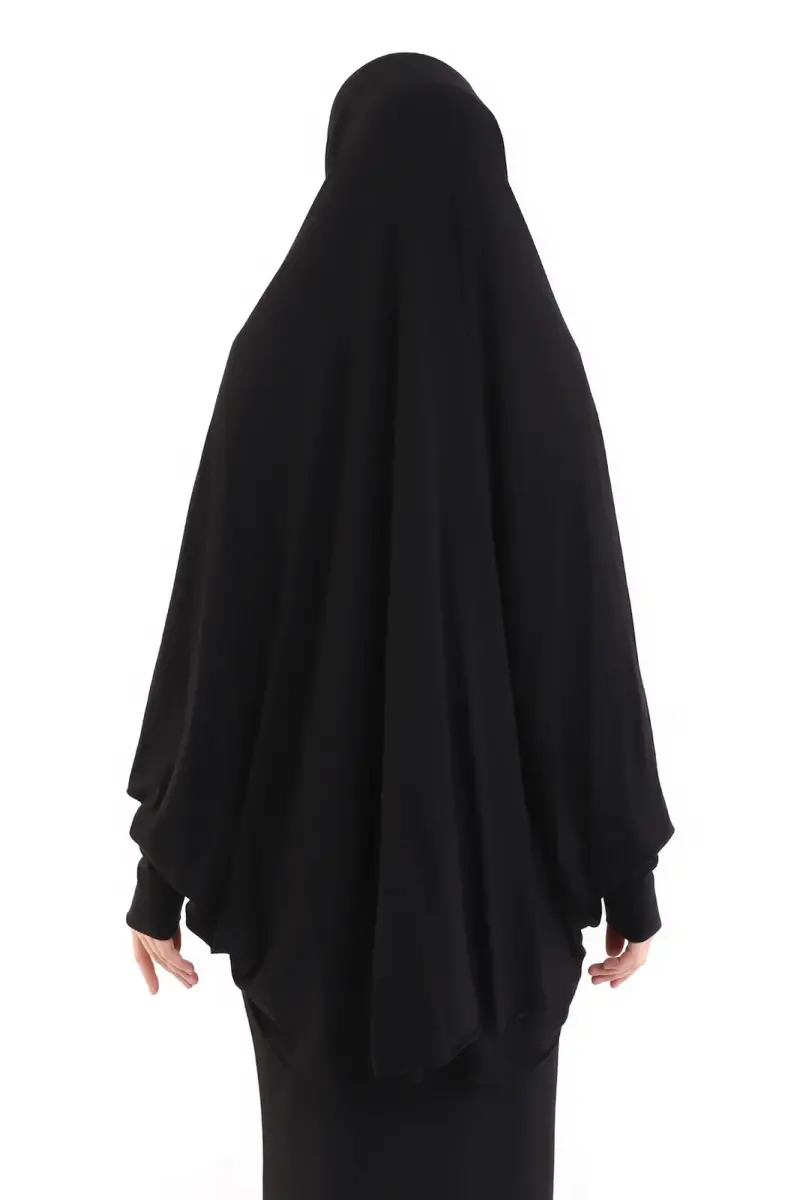 Siyah Hazır Pratik Sultanbaş Tesettür Kollu Penye Sufle Eşarp Hijab - 6