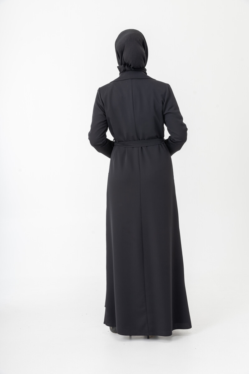 Siyah İki Parça Güpürlü Kemerli Abaya Zerenay 5509-25 - 7