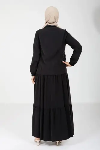 Siyah İki Parça Hakim Yaka Kolu Lastikli Ceketli Elbise 9102-25 - 4
