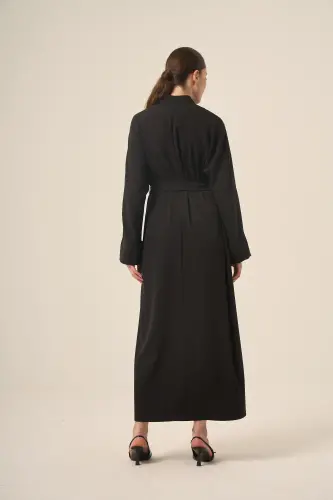 Si̇yah İki̇ Parça Reglan Kol Kri̇stal Taş İşlemeli̇ Seyyar Kemerli̇ Abaya 6520-25 Siyah - 4