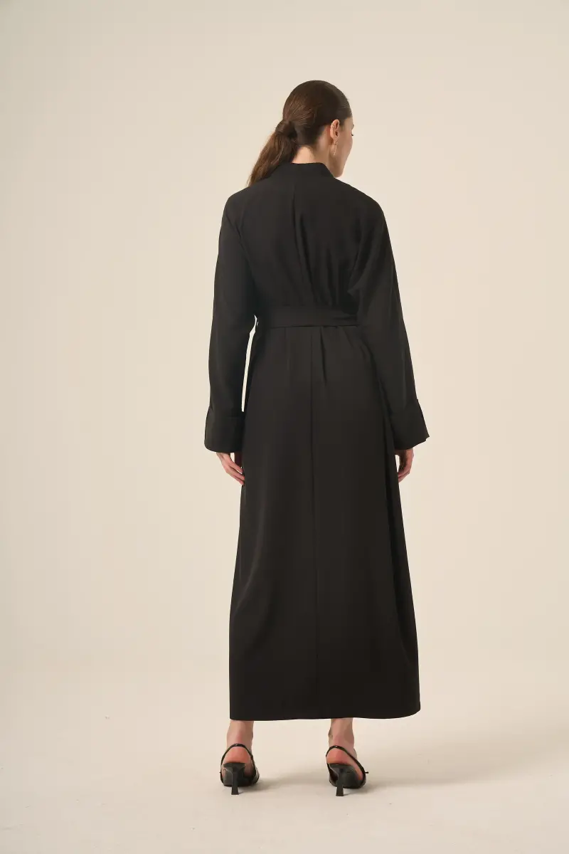 Si̇yah İki̇ Parça Reglan Kol Kri̇stal Taş İşlemeli̇ Seyyar Kemerli̇ Abaya 6520-25 Siyah - 4