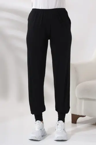 Siyah Kadın Beli Lastikli Rahat Kesim Penye Tesettür Şalvar Pantolon – Umre ve Ferace Altı Günlük Kullanım - 1