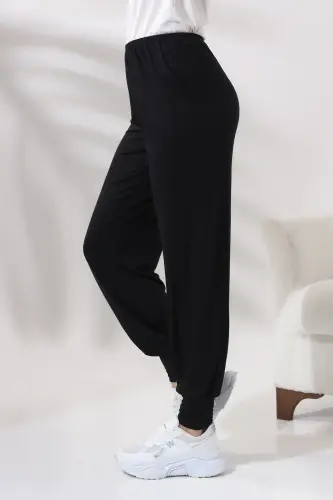 Siyah Kadın Beli Lastikli Rahat Kesim Penye Tesettür Şalvar Pantolon – Umre ve Ferace Altı Günlük Kullanım - 5