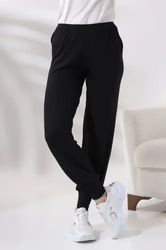 Siyah Kadın Beli Lastikli Rahat Kesim Penye Tesettür Şalvar Pantolon – Umre ve Ferace Altı Günlük Kullanım - 7