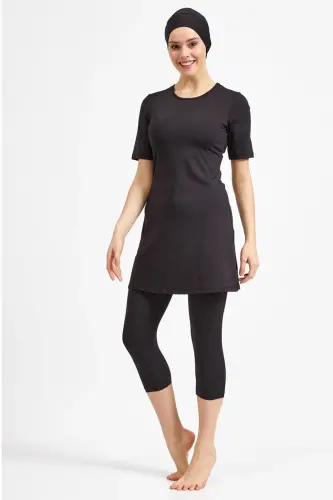 Siyah Kadın Büyük Beden Yarı Kapalı Havuz Mayo 0572-25 - 1