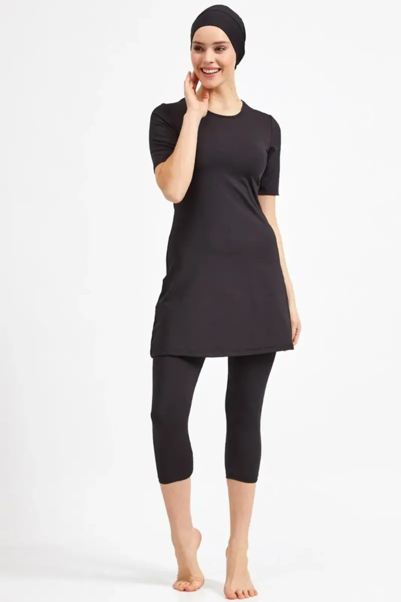 Siyah Kadın Büyük Beden Yarı Kapalı Havuz Mayo 0572-25 - 2