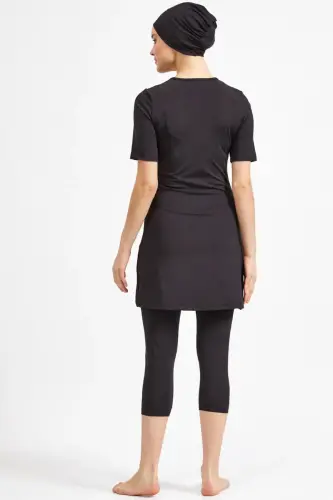 Siyah Kadın Büyük Beden Yarı Kapalı Havuz Mayo 0572-25 - 3