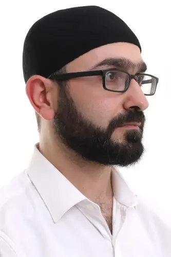 Siyah Kışlık Çapraz Desenli Dokuma Takke 