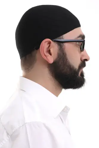 Siyah Kışlık Çapraz Desenli Dokuma Takke - 3