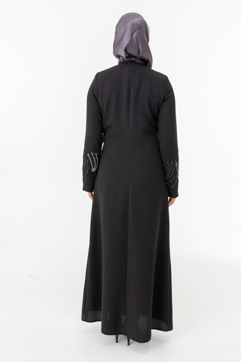 Siyah Kruvaze Bağlamalı Taşlı Abaya Zerenay 5503-25 - 7