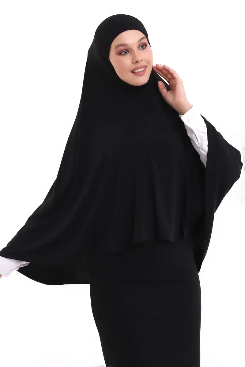 Siyah Malezya Model Pratik Çarşaf Üstü Kolsuz Tesettür Sufle Eşarp - 2