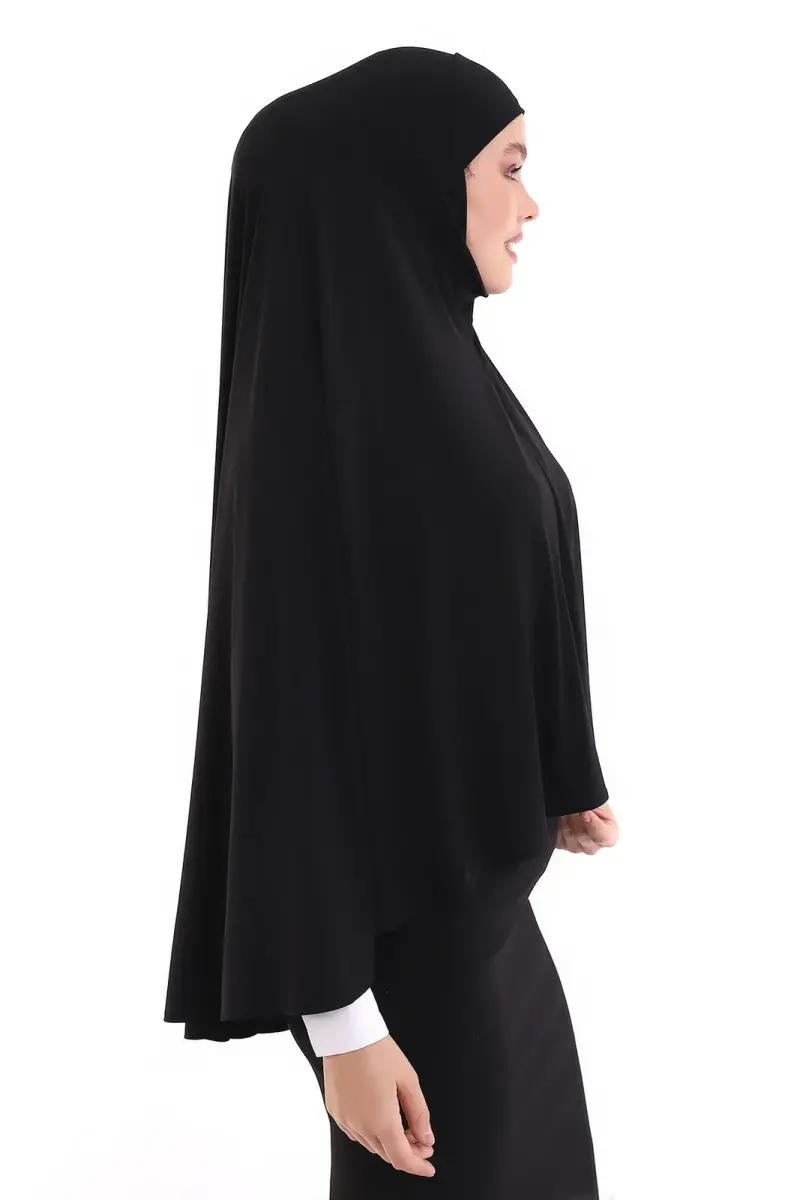 Siyah Malezya Model Pratik Çarşaf Üstü Kolsuz Tesettür Sufle Eşarp - 5