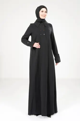 Siyah Yakalı A Pile Tansel Kumaş Tesettür Elbise 9215-25 - Beyza (1)