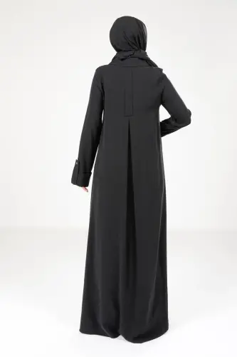 Siyah Yakalı A Pile Tansel Kumaş Tesettür Elbise 9215-25 - 4