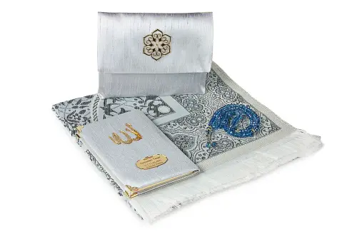 Slub Fabric Covered Yasin Book - Bag Size - Name Special Plate - Prayer Rug - Rosary - Marsupial - Gray Color - Mevlid Gift - İhvan (1)