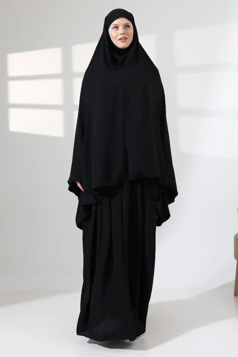 Soft Krep İçten Peçeli İğneli Tek Parça Tesettür Çarşaf - 4