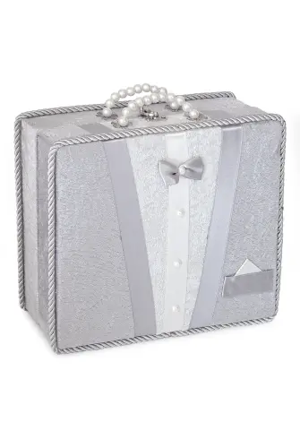 Söz Nişan Bohça Kutusu Çeyizlik Damat Kadife Sandık Gri - 1