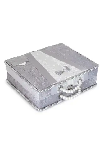 Söz Nişan Bohça Kutusu Çeyizlik Damat Kadife Sandık Gri - ihvanonline (1)