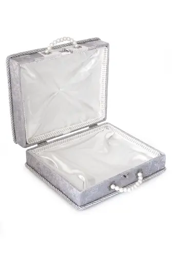 Söz Nişan Bohça Kutusu Çeyizlik Damat Kadife Sandık Gri - 3