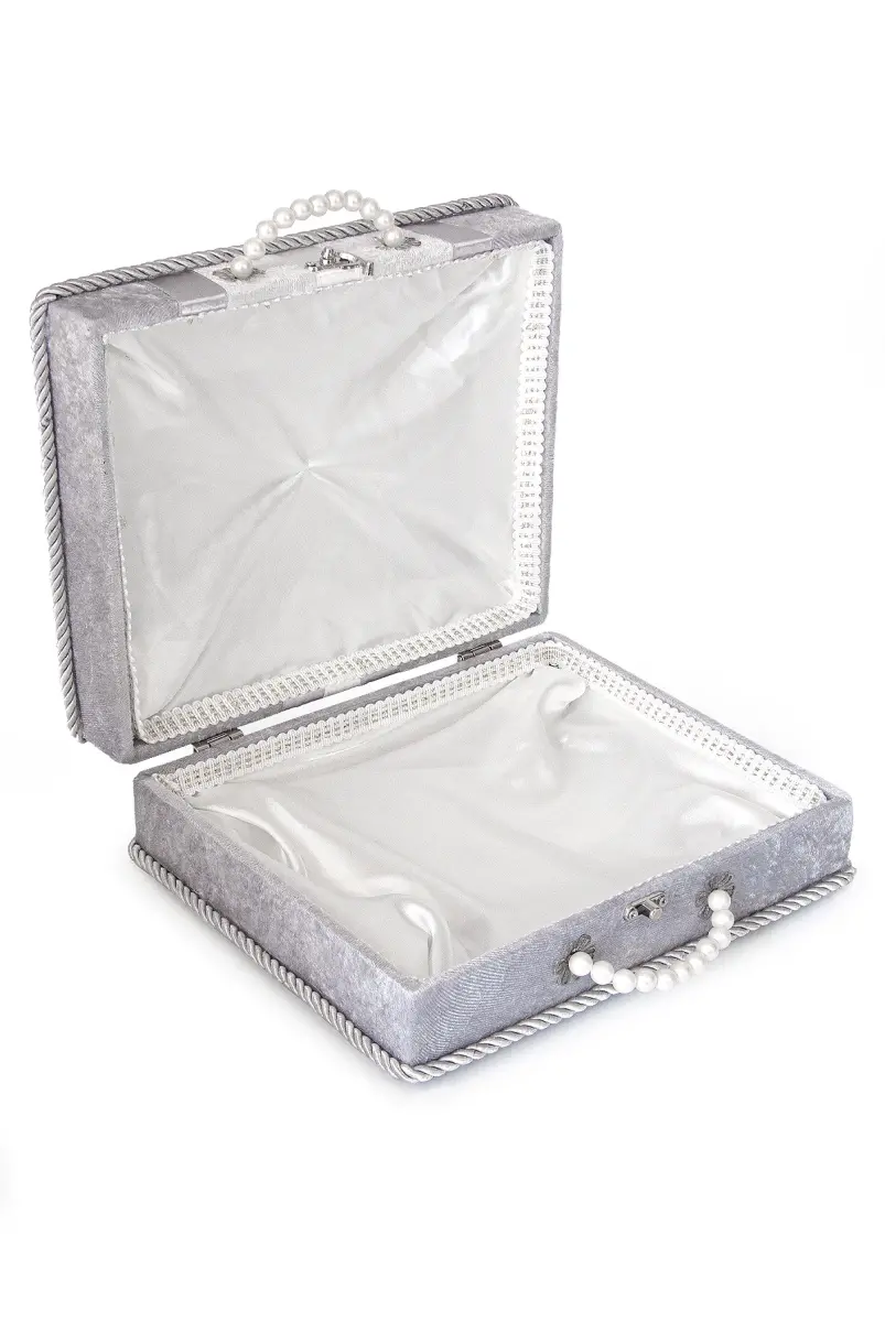 Söz Nişan Bohça Kutusu Çeyizlik Damat Kadife Sandık Gri - 3