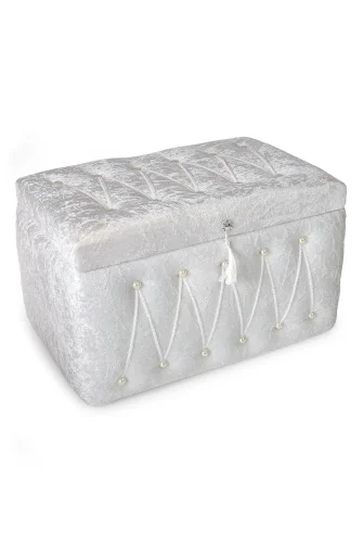 Söz Nişan Düğün Çeyizlik Kadife Gelin Bohça İkili Sandık - Beyaz - İhvan (1)