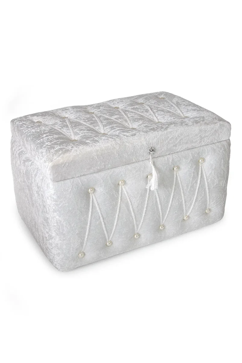 Söz Nişan Düğün Çeyizlik Kadife Gelin Bohça İkili Sandık - Beyaz - 2