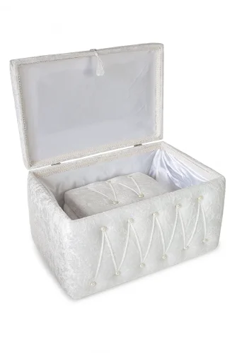 Söz Nişan Düğün Çeyizlik Kadife Gelin Bohça İkili Sandık - Beyaz - 3