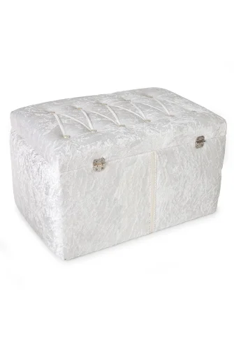 Söz Nişan Düğün Çeyizlik Kadife Gelin Bohça İkili Sandık - Beyaz - 4