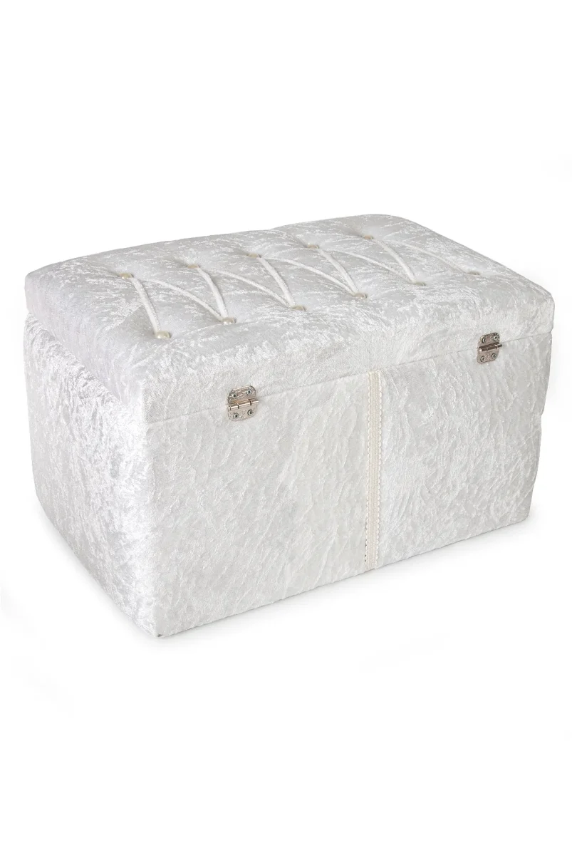 Söz Nişan Düğün Çeyizlik Kadife Gelin Bohça İkili Sandık - Beyaz - 4